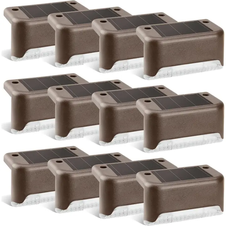 12 luces solares para cubierta, acabado de bronce, impermeable, lámpara solar LED para caminos al aire libre, patio, escaleras, escalones y vallas. (Luz blanca, luz cálida y luz de color son opcionales.) - 1