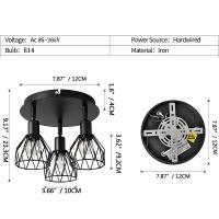 Lámpara De Techo Estilo Industrial Americana Para Sala De Estar Foyer Pasillo Dormitorio Iluminación Interior De 3 Cabezas Material Metálico Negro - details 1