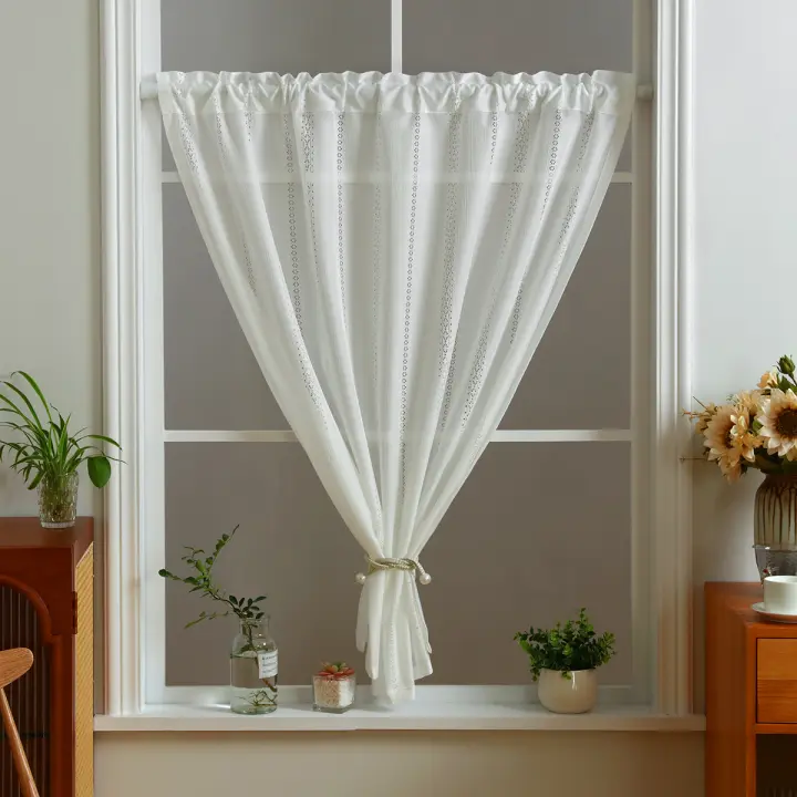 Cortina Corta De Boquilla Blanca Con Diseño Estripado Bohemio Y Estilo Clásico Para Ventana Armario Material Poliéster 100% - 1