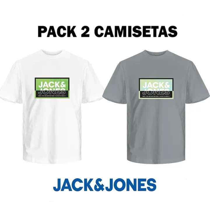 Jack & Jones Hombre Pack 2 Camisetas de Algodón Mod JCOLOGAN SUMMER PRINT Moda Casual Informal  Ref 259908 - 1