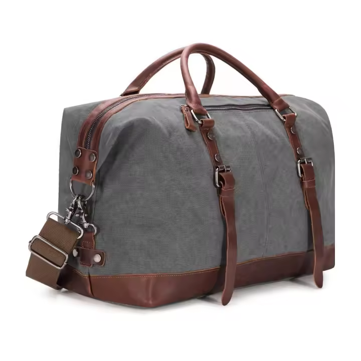 BAOSHA De cuero para hombre de la lona Bolso de viaje Travel Duffle Noche Fin de semana Satchel Totes Bolsa Bolsos (Gris) - 1