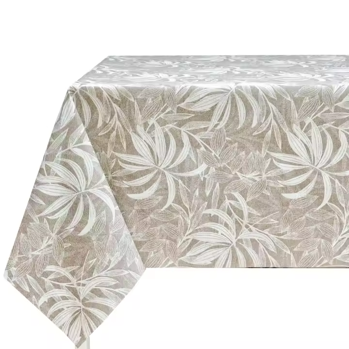 Mantel de tela antimanchas, impermeable y lavable, diseño floral Palem Beige, para mesa rectangular, fácil de limpiar, ideal para cocina, comedor, salón, jardín o picnic. - 1