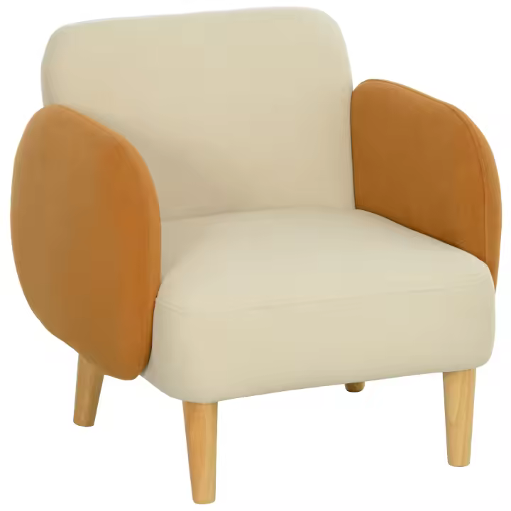 HOMCOM Sofá individual Tapizado en Terciopelo Sofá de Salón con Reposabrazos y Patas de Madera Sofá Pequeño Carga 120 kg para Dormitorio Oficina 72x87x82 cm Crema - 1
