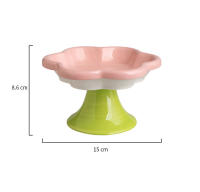 Tazón De Gato De Cerámica Con Diseño De Flor Elevado Placa De Agua Y Alimento Con Soporte Para Protección De La Columna Vertebral - details 3