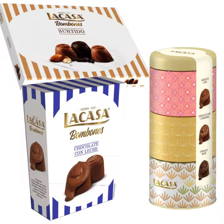 Pack Lacasa bombones chocolate con leche 72 G & bombones surtido lata 180 G & bombones surtido 95 g - 1