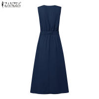 Vestido Largo Sin Mangas De Verano ZANZEA 2025 Elegante Vestido De Trabajo Para Mujer Con Botones Estilo Oficina A-Line V-Neck Polyester - details 13