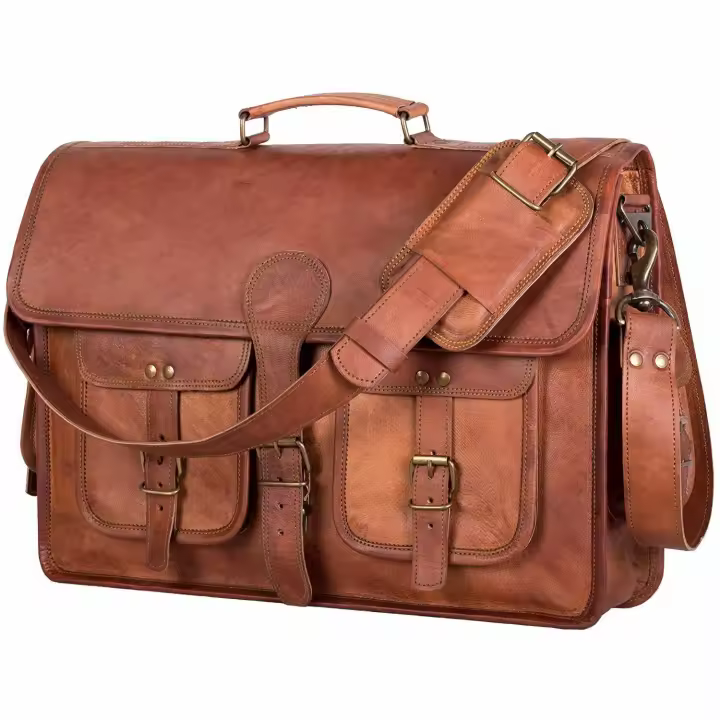 18" Leather Laptop Messenger Bag Vintage Briefcase Satchel for Men and Women - 1