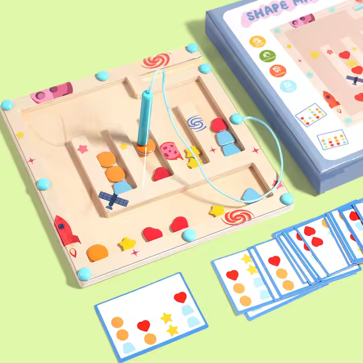 Juego Educativo De Madera Con Laberinto Magnético Y Formas Para Niños Aprendizaje Montessori De Viaje Mejora Las Habilidades Motoras Finas Edad 3+ - 1