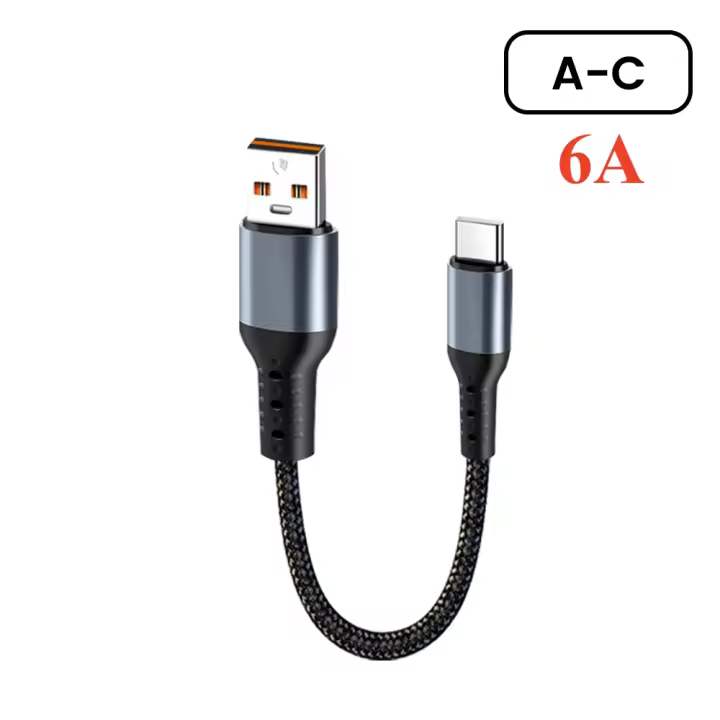 Cable De Carga Rápida USB Tipo C 66W 6A Elbó 90℃ De 0.25M/0.5M Para iPhone 15 Power Bank Con Conector Tipo C a Tipo C Braided - 1