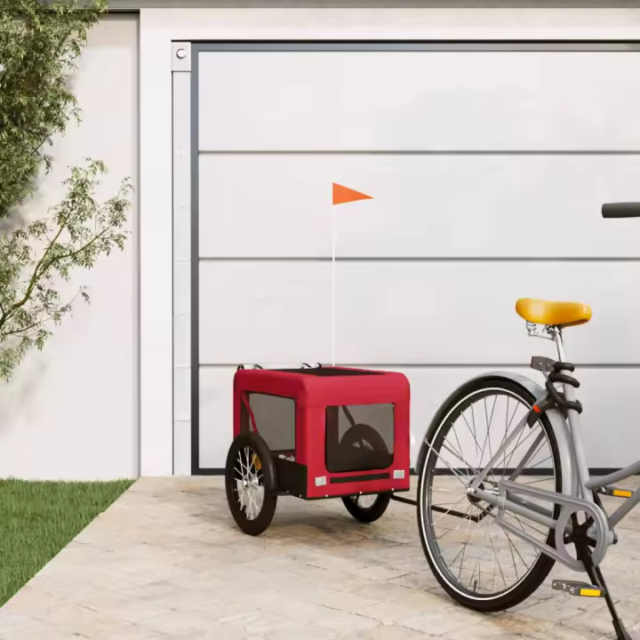 vidaXL Remolque de bicicleta mascotas hierro tela Oxford rojo negro - 1