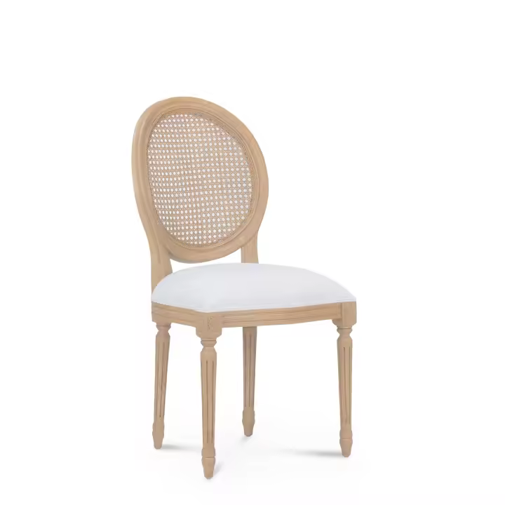 Wabi Home | Silla de Madera con Asiento Tapizado en Chenilla Beige y Respaldo de Ratán - 1