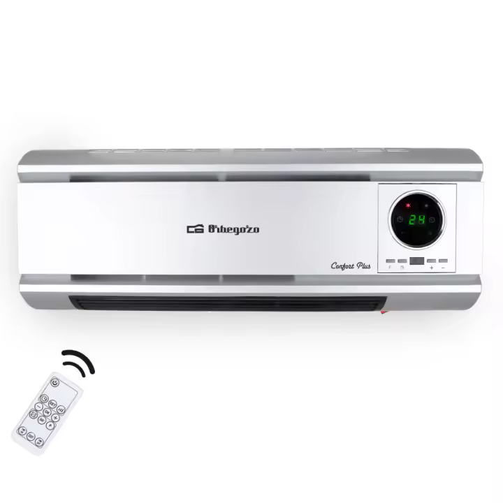 Orbegozo SP 6500 - calefactor de pared split, elementos cerámicos PTC, 2 niveles de calor, programable, modo ventilador, termostato digital, mando a distancia, 2000 W - 1
