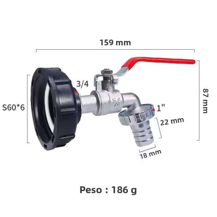 Adaptador De Grifo De Tanque IBC Duradero Tapa S60*6 Hilo Crudo a Conector 1/2'' 3/4'' Válvula De Repuesto Para Jardín Y Hogar - 1