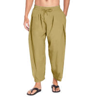 Nuevos Pantalones Harem De Lino Para Hombres Streetwear Joggers De Color Sólido Algodón Ligero Pantalones Casuales De Largo - details 7