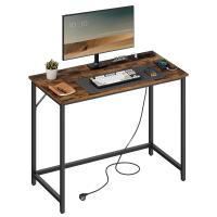 Escritorio con luz led y tomas de corriente integradas, para juegos y oficina, ideal para estudio y dormitorio, diseño compacto ahorra espacio, marrón rústico o negro ébano, 50x100x76 cm - details 0