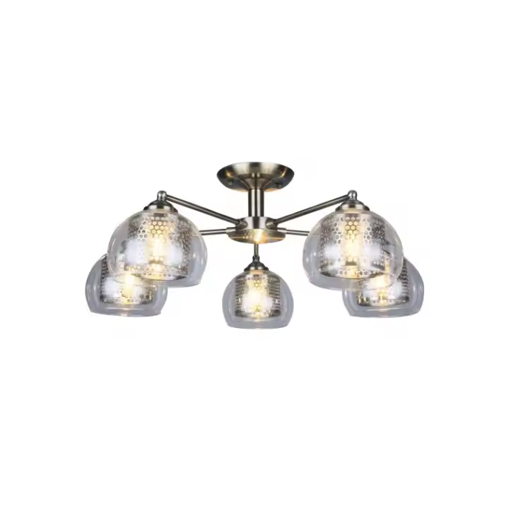LAMPARA PLAFÓN. LUZ DE TECHO. MATERIAL METAL.  COLOR CUERO. LUZ  E27   60W , 5 BOMBILLAS.   REF. 704 - 1