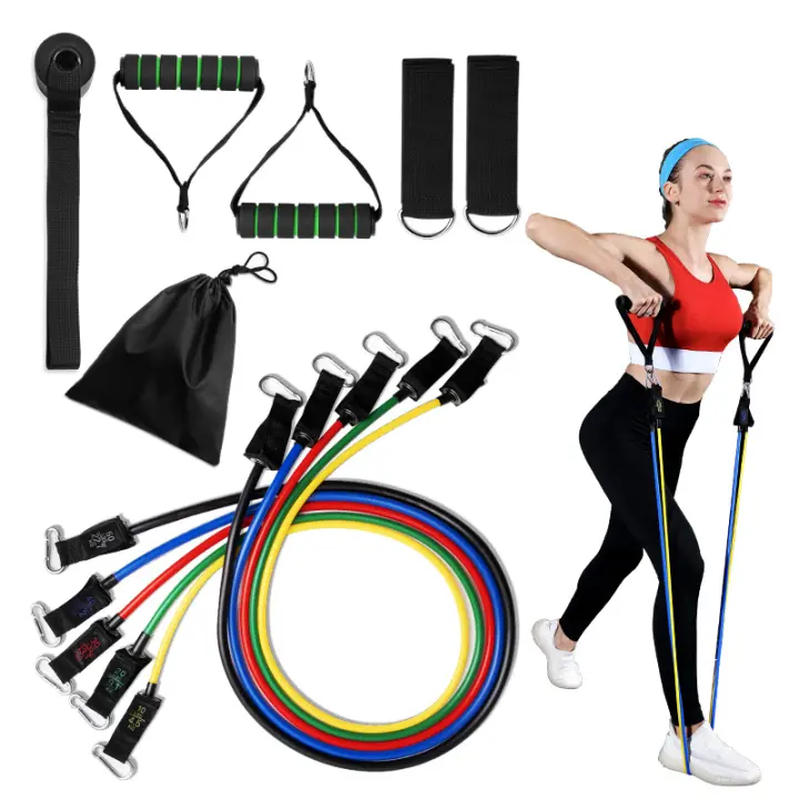 Conjunto De Bandas De Resistencia Para Fitness Y Yoga 5 Tubos De Ejercitación En Casa Con Anclaje Para Puerta Y Cadenas Para Tobillo Equipo De Gimnasio ZP - 1