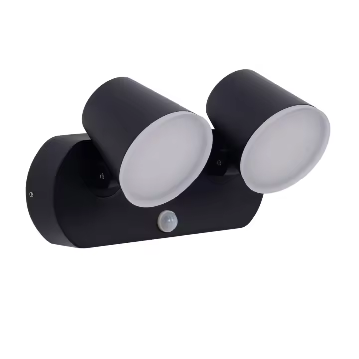 Barcelona LED Aplique de pared exterior doble con sensor PIR "Tura" - 20,5W - Orientable - 3000K - IP54 - 1