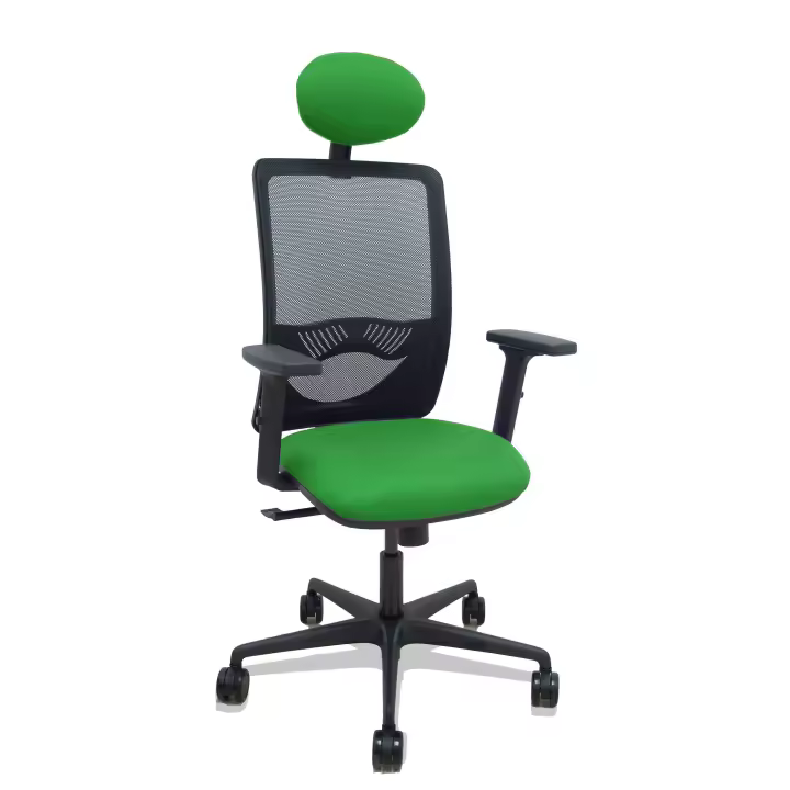 Silla Zulema sincro malla negra asiento bali verde brazos 2D ruedas 65mm cabecero - 1