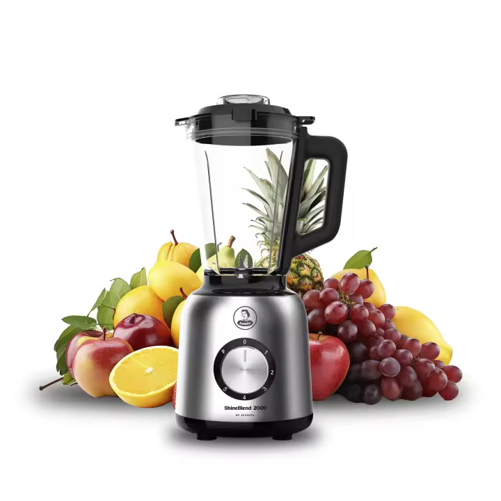 Juanita - Batidora de vaso ShineBlend, 2000W, 5 velocidades, Full Cooper Motor, Cuchillas Acero Inox, Cierre de sesuridad EK1 - 1