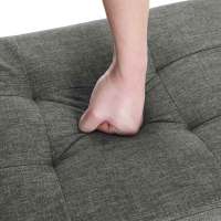 Baúl tapizado capitoné, taburete de almacenamiento textil con asiento acolchado, patas de madera maciza y tapa, gris oscuro - details 10