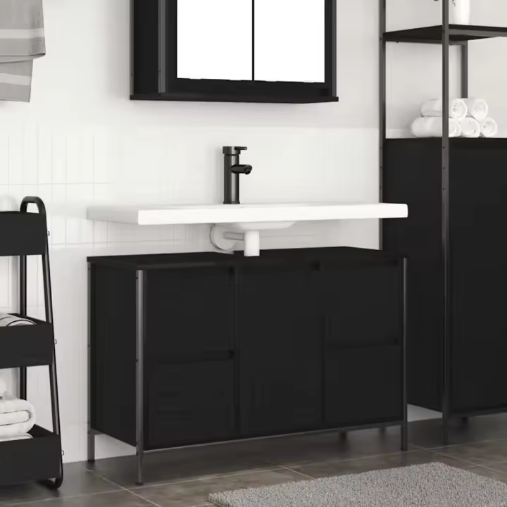 vidaXL Mueble de lavabo con cajones roble negro 90x34,5x60 cm - 1