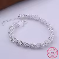 Pulsera De Encanto De Flores En Plata 925 Para Mujer Con Bola Hueca Ajustable Joyería De Boda Y Fiesta Regalo - details 1