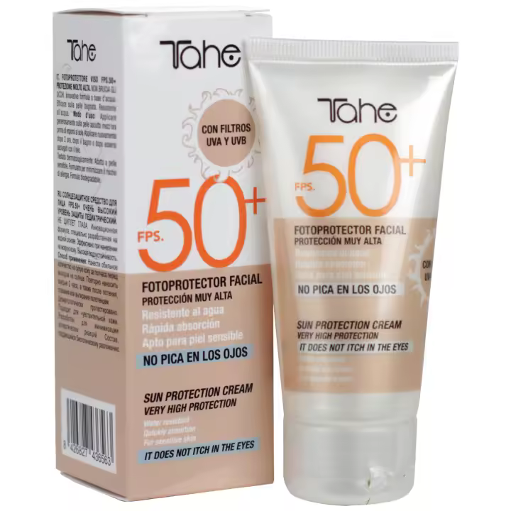 Tahe Sun Protect Fotoprotector solar facial en crema FPS 50+ de protección muy alta y resistente al agua, 50 ml - 1