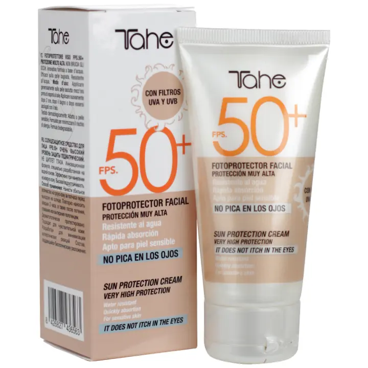 Tahe Sun Protect Fotoprotector solar facial en crema FPS 50+ de protección muy alta y resistente al agua, 50 ml - 1
