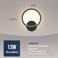 Indoor Wall Light LED 13W Round Wall Lamp Black Warm White 3000K Modern for Bedroom Living Room Staircase Hallway AC 220V [Energy class A +] - details 1