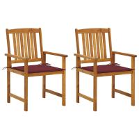 vidaXL Sillas de jardín con cojines 2 unidades madera maciza de acacia en color Azul real/Rojo vino tinto/Estampado cuadros rojos y más | cómodas modernas ergonómicas para comedor cocina salón hogar - details 1