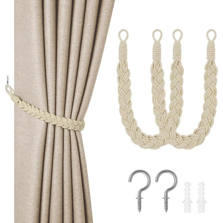 Om Home Cintas para cortinas (paquete de 2) - Hebilla para cordón de cortina de 60 cm - Cintas para cortinas tejidas a mano - Cintas para cortinas trenzadas - Con ganchos - Ideal para el hogar, la oficina, la sala de estar y el dormitorio.