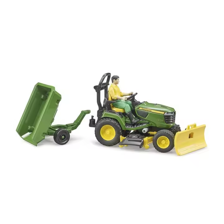 Bruder Tractor Cortacésped John Deere X949 con Remolque Basculante y Jardinero - Cuidado del Césped - 1