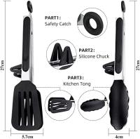 Pinzas de cocina Pinzas de silicona de 9 pulgadas Juego de 2 pinzas de silicona aptas para alimentos Pinzas para barbacoa con bloqueo antideslizantes Pinzas para servir Pinzas para ensalada - details 1