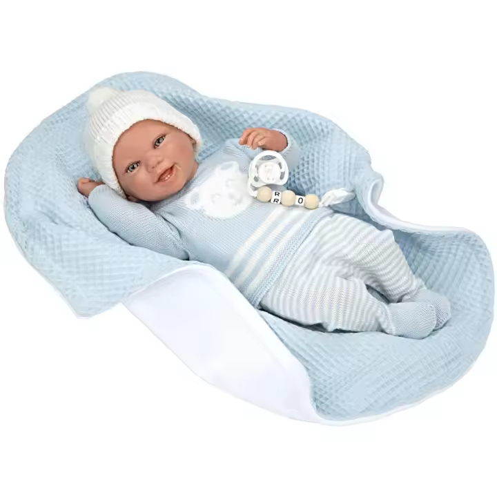 Muñeca Reborn Arias 40 Cm Paulo Azul C/Manta - 1