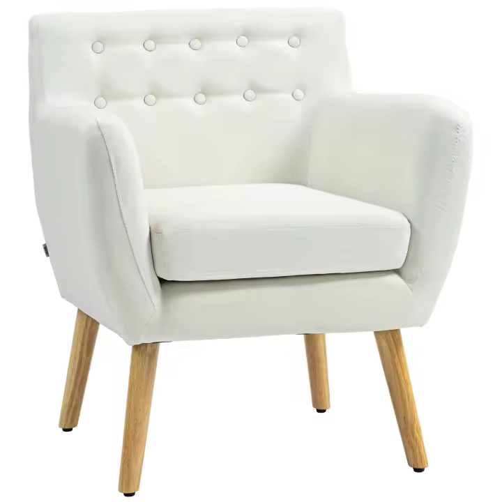 HOMCOM Sillón de Salón Moderno Butaca para Dormitorio con Reposabrazos y Patas de Madera Sofá Individual Carga 125 kg para Oficina Sala de Estar Crema - 1