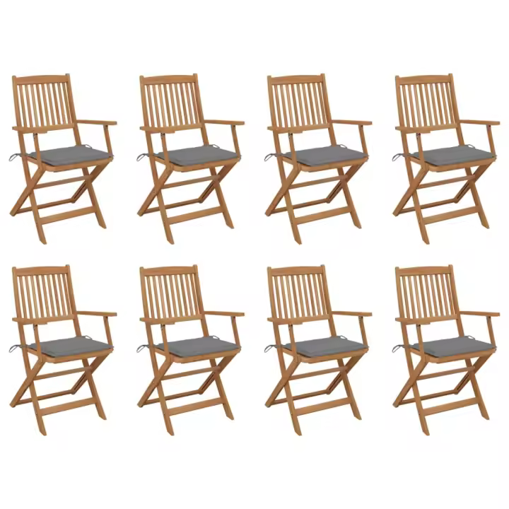 vidaXL Sillas de jardín plegables 8 uds y cojines madera maciza acacia - 1