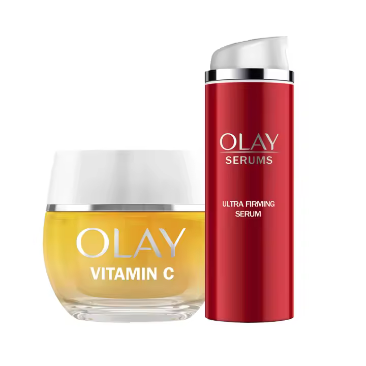 Olay Vitamin C Crema De Día Hidratante Con SPF 30, Antimanchas, Para Una Piel Más Luminosa Y Un Tono Más Uniforme + Olay Regenerist Sérum De Día Ultrarreafirmante, Hidrata Durante 24H, 50+50ml - 1