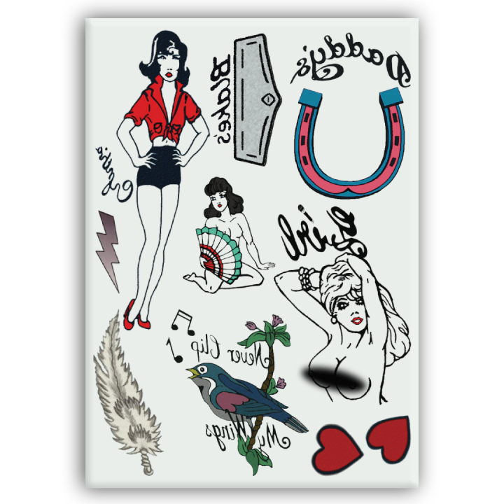 Tatuajes Temporales de Amy Winehouse - Set de Calcomanías para Disfraz - Carnaval - Halloween - Cosplay (Folio entero)