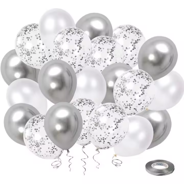 Ballon Argenté et Blanc UNOEYSAT 50 Pièces 30 cm Ballons Anniversaire Confettis Métallique Latex Ballon Kit con Ruban comme Mariage Garçons Anniversaire Baby Shower Baptême Fête Décoration - 1