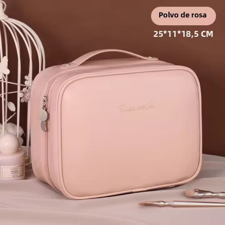 Bolso De Maquillaje De Cuero PU Capacidad Grande Doble Capa Transparente Organizador De Cosméticos Lujo Para Mujeres Viaje Esencial - 1