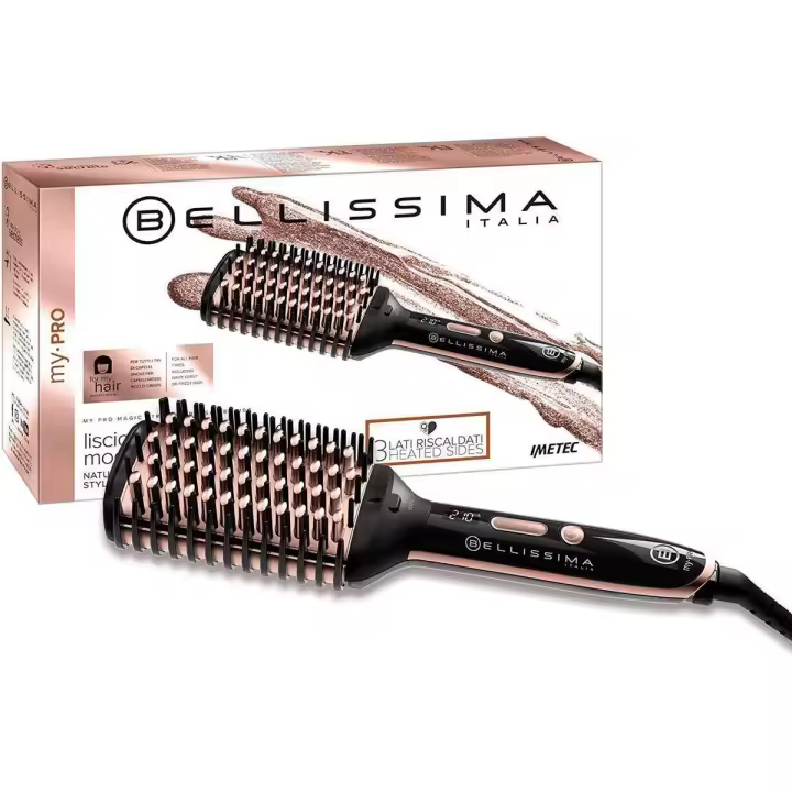 Bellissima My Pro Magic Straight Brush PB11 100 - Cepillo Alisador de Pelo, 3 Lados Externos con Calor, Tecnología Iónica Antiencrespamiento, Revestimiento Cerámico, Temperatura Regulable 160-210°C - 1