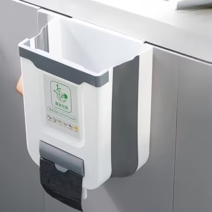 Bandeja De Cocina Plegable Montada En La Pared Canasta De Basura Para Puertas De Armarios Y Vehículos Material Ecológico Plástico Rectangular - 1