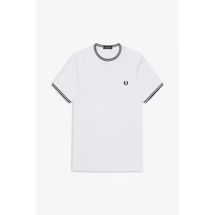 Camiseta Fred Perry Cuello Redondo Ribete Dos Franjas - 1