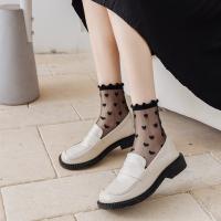 Calcetines De Verano Para Mujer Lolita Con Cristalina Delgada En Vidrio Y Encaje Francés Ruffle Al Final De La Rodilla Con Rayas De Corazón Translúcidos Para Niñas - details 8