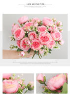 1PC Bouquet De Flores Artificiales Rosa Peonía Blanca Para Decoración De Casamientos Invierno Y Fiestas En Casa Plantas Falsas Baratas - details 2