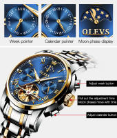 Reloj De Pulsera Automático Para Hombre OLEVS 6617 Lujo Esqueleto Hueco Flywheel Calendario Resistente Al Agua Fase Lunar Acero Inoxidable Romano - details 0