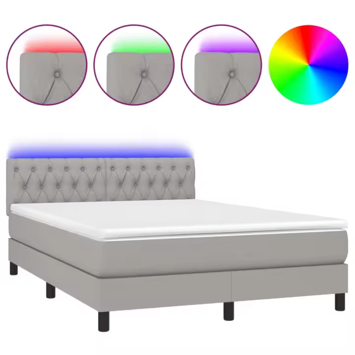 vidaXL Cama box spring colchón y luces LED tela gris claro 140x190 cm - 1