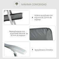 Outsunny Silla de Jardín Plegable de Aluminio con Respaldo Alto Ajustable en 7 Posiciones y Reposacabezas Acolchado para Exterior 75x61,5x114,5 cm Gris - details 6