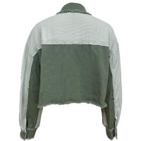 Nueva Chaqueta Corta Para Mujer De Otoño 2024 Moda Retro Estilo Callejero Con Rayas Lavadas Y Collar Tácto Espesado De Polyester Cierre Doble - details 2